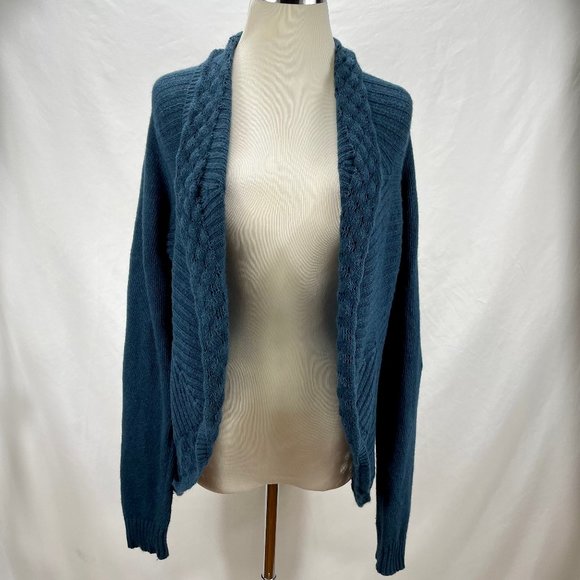 Anthropologie Knitted and Knotted Long Oversized Cardigan Sweater Teal Cotton - Picture 2 of 12